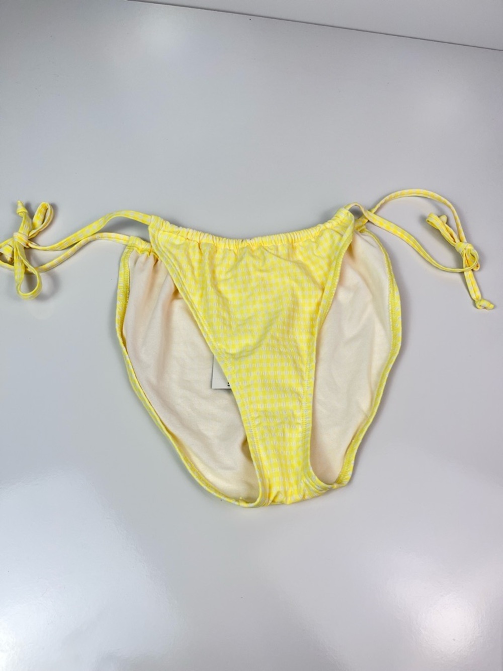 No Boundaries Yellow White Gingham Side Tie Bikini Bottom Sz XL 15-17 NWT